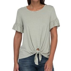 Bobeau xs tie front green/white striped shirt NWOT